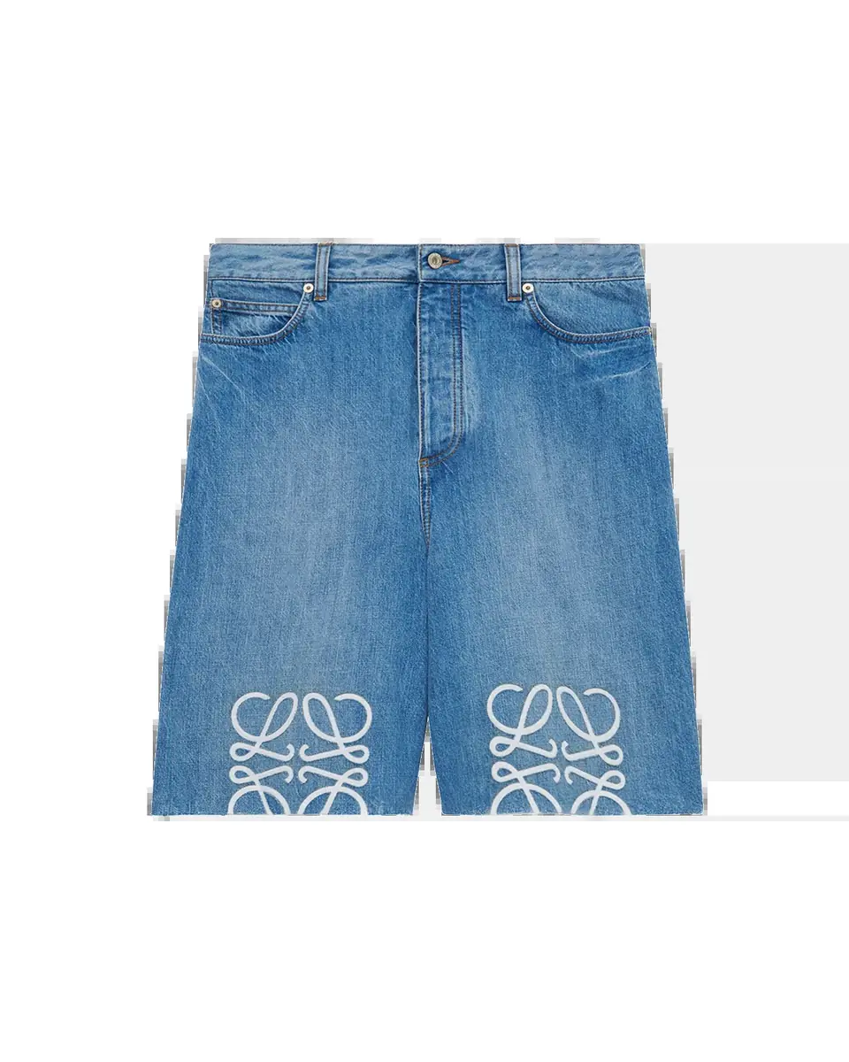 Loewe Men's Maxi-Anagram Washed Denim Shorts | Thumbnail 2