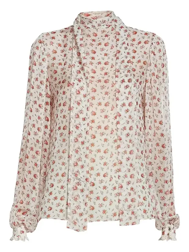 Floral Tie-Neck Chiffon Blouse Floral Tie-Neck Chiffon Blouse