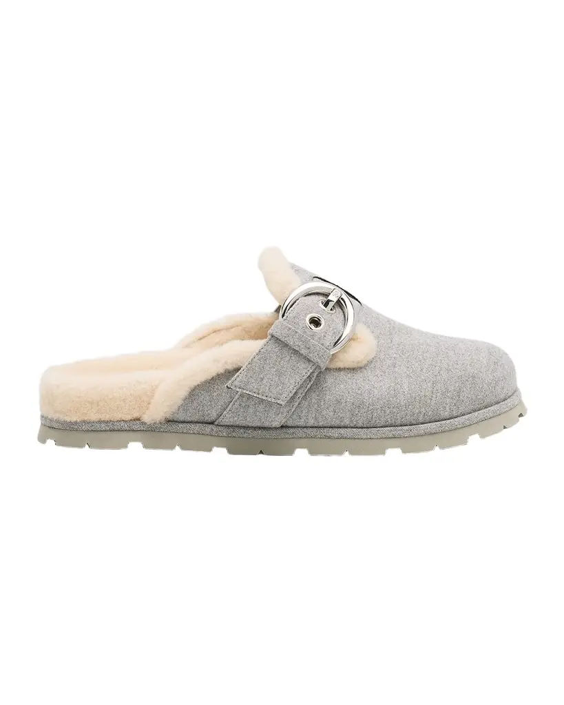 Stuart Weitzman Chrystie Shearling-Lined Flannel Mules | Image 1 Stuart Weitzman Chrystie Shearling-Lined Flannel Mules | Image 1