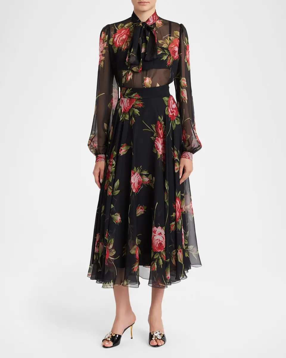 Dolce & Gabbana Rose-Print Overlay Midi Silk Skirt | Thumbnail 2 Dolce & Gabbana Rose-Print Overlay Midi Silk Skirt | Thumbnail 2
