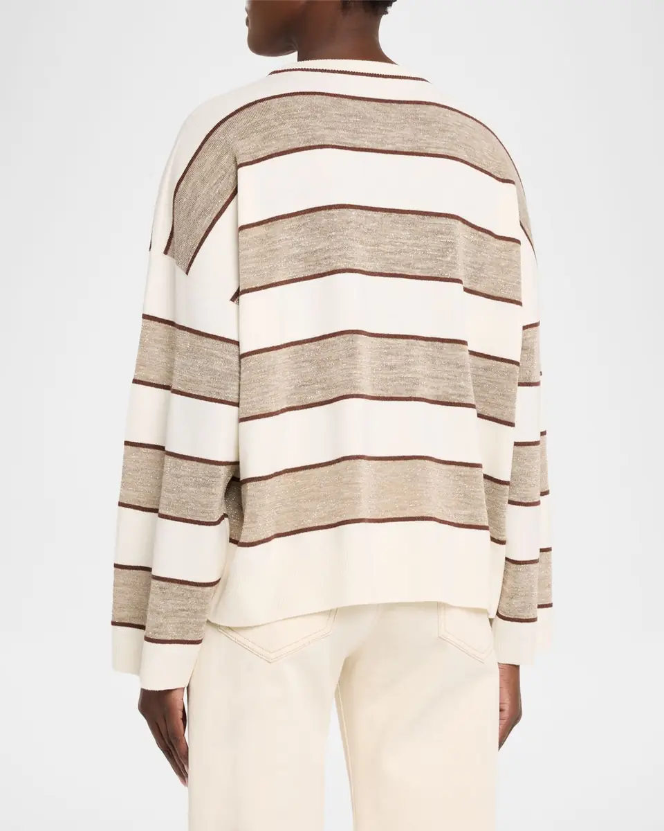 Brunello Cucinelli Shimmering Striped Wool-Cashmere Crewneck Sweater | Thumbnail 3 Brunello Cucinelli Shimmering Striped Wool-Cashmere Crewneck Sweater | Thumbnail 3