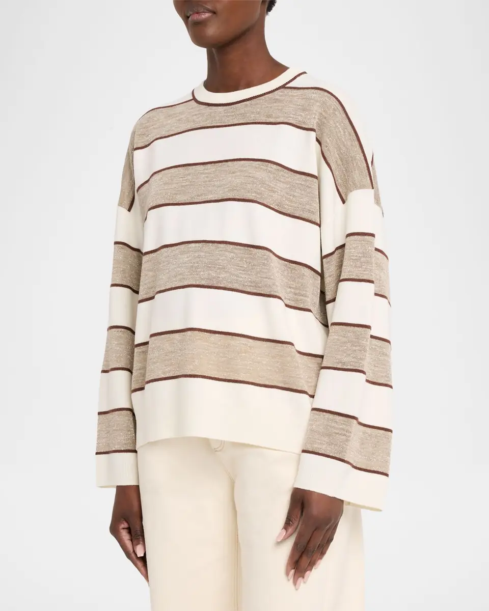 Brunello Cucinelli Shimmering Striped Wool-Cashmere Crewneck Sweater | Thumbnail 4 Brunello Cucinelli Shimmering Striped Wool-Cashmere Crewneck Sweater | Thumbnail 4