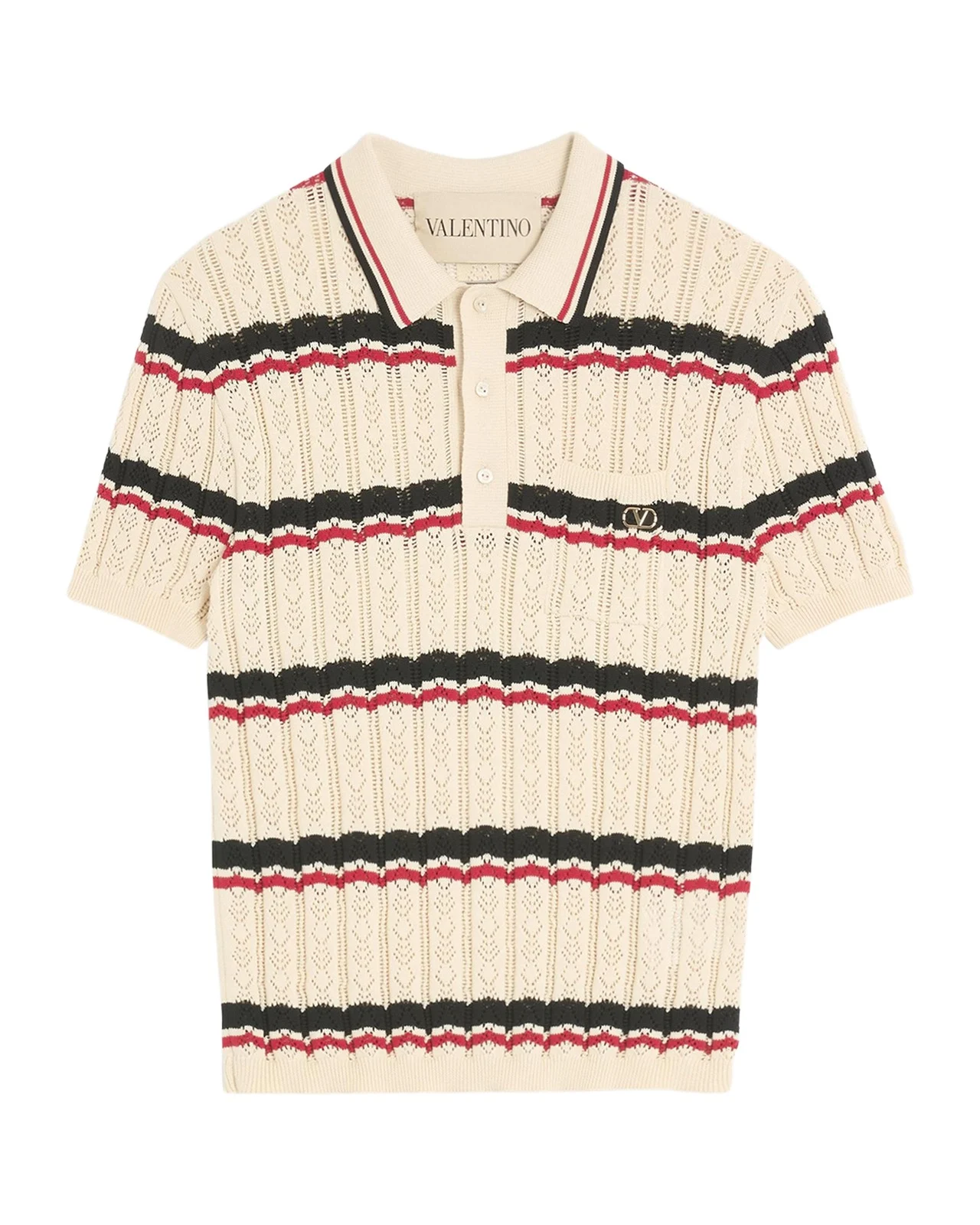 Valentino Garavani Men's Stripe Cotton Eyelet VLogo-Pocket Polo Shirt