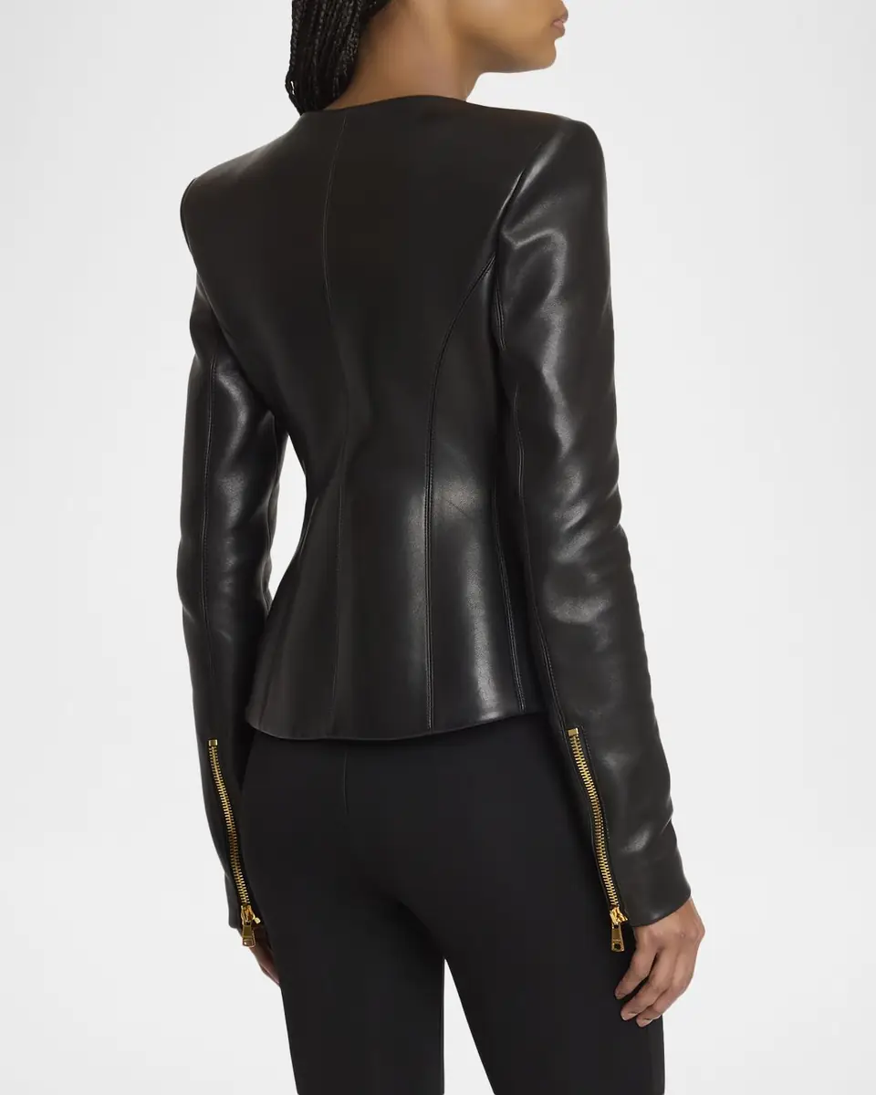 Balmain Fitted Lambskin Leather Jacket | Thumbnail 3 Balmain Fitted Lambskin Leather Jacket | Thumbnail 3