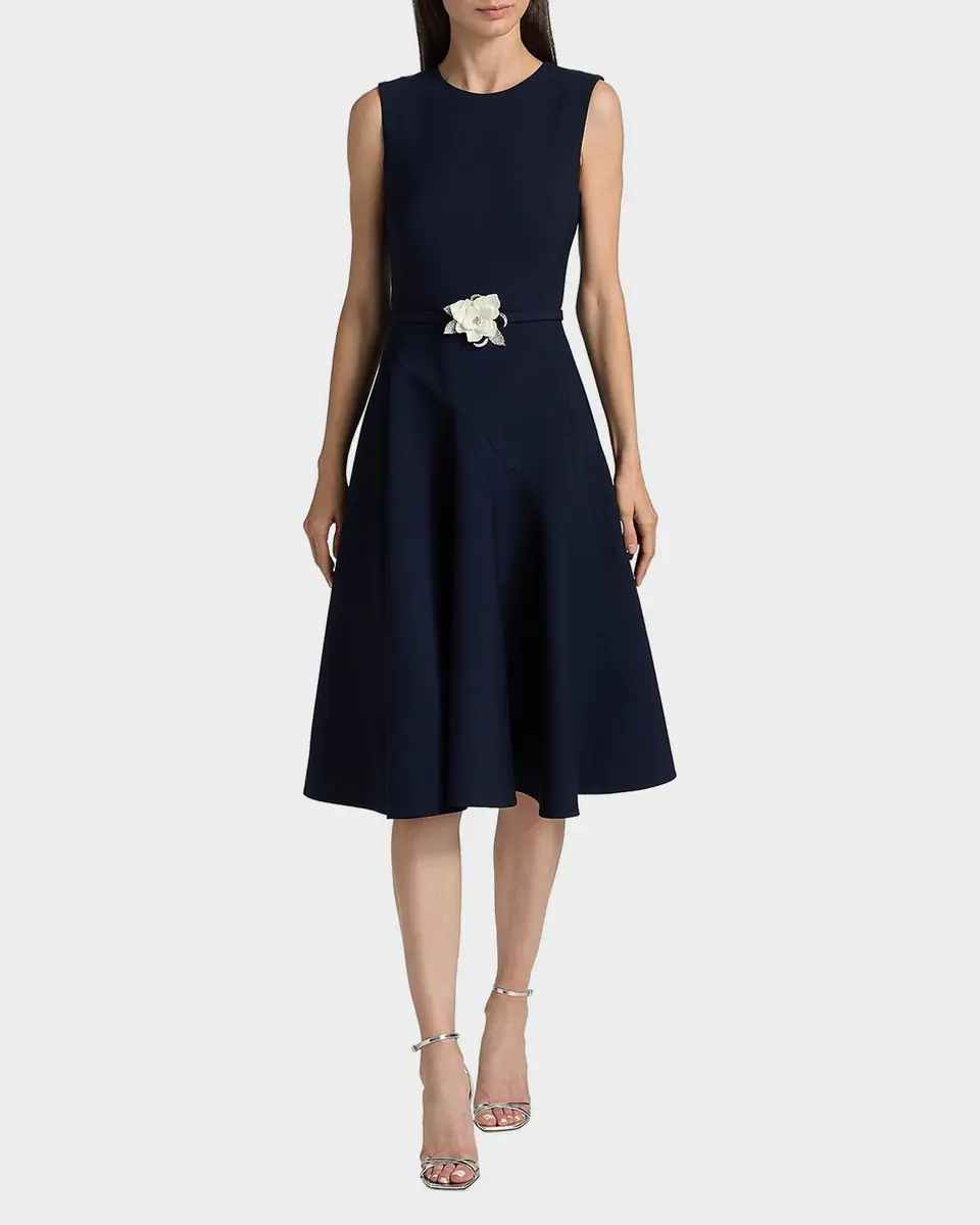 Oscar de la Renta Sleeveless Crystal Belted Stretch Wool Midi Dress | Thumbnail 3 Oscar de la Renta Sleeveless Crystal Belted Stretch Wool Midi Dress | Thumbnail 3