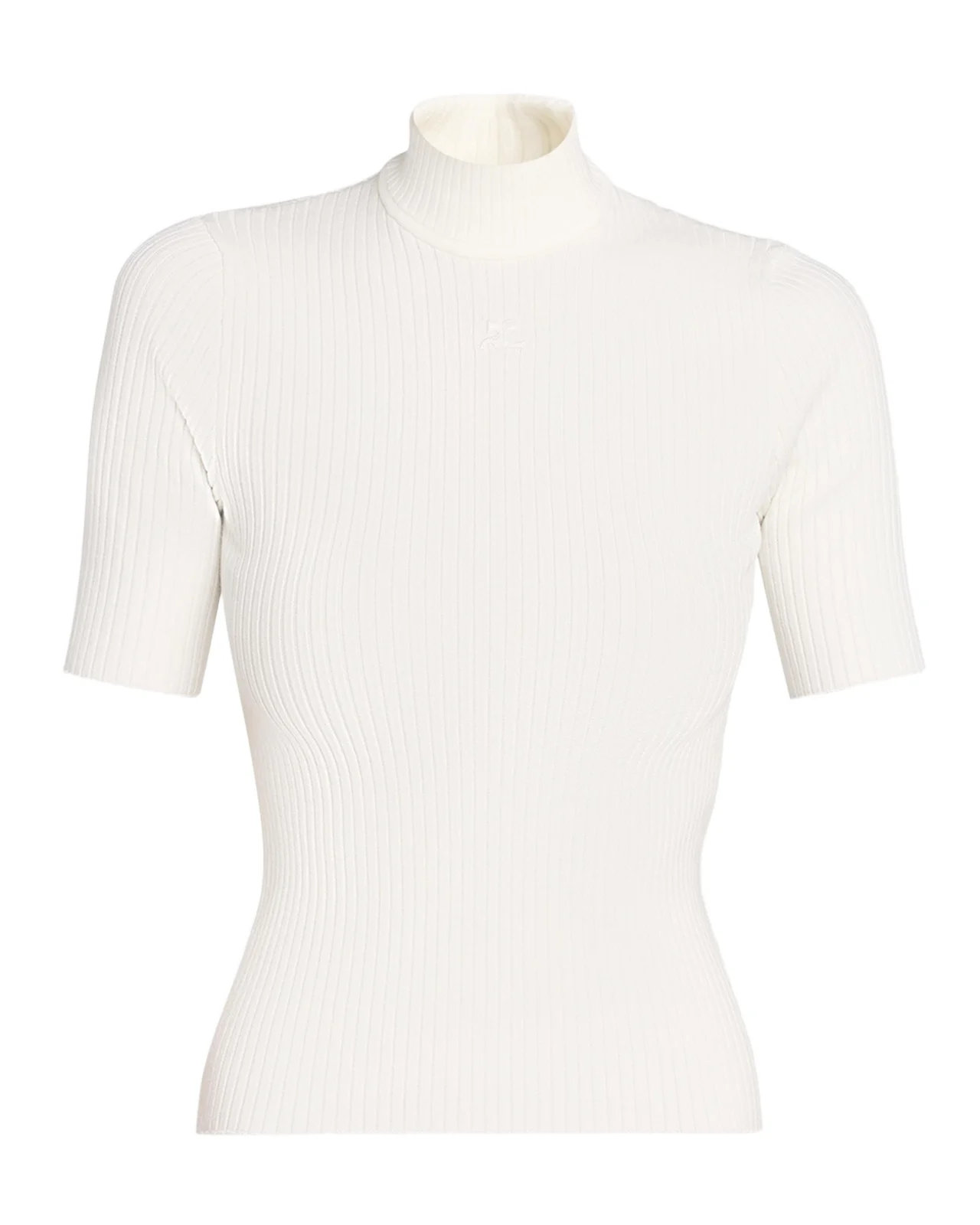 Courrèges Mock-Neck Short-Sleeve Rib Pullover