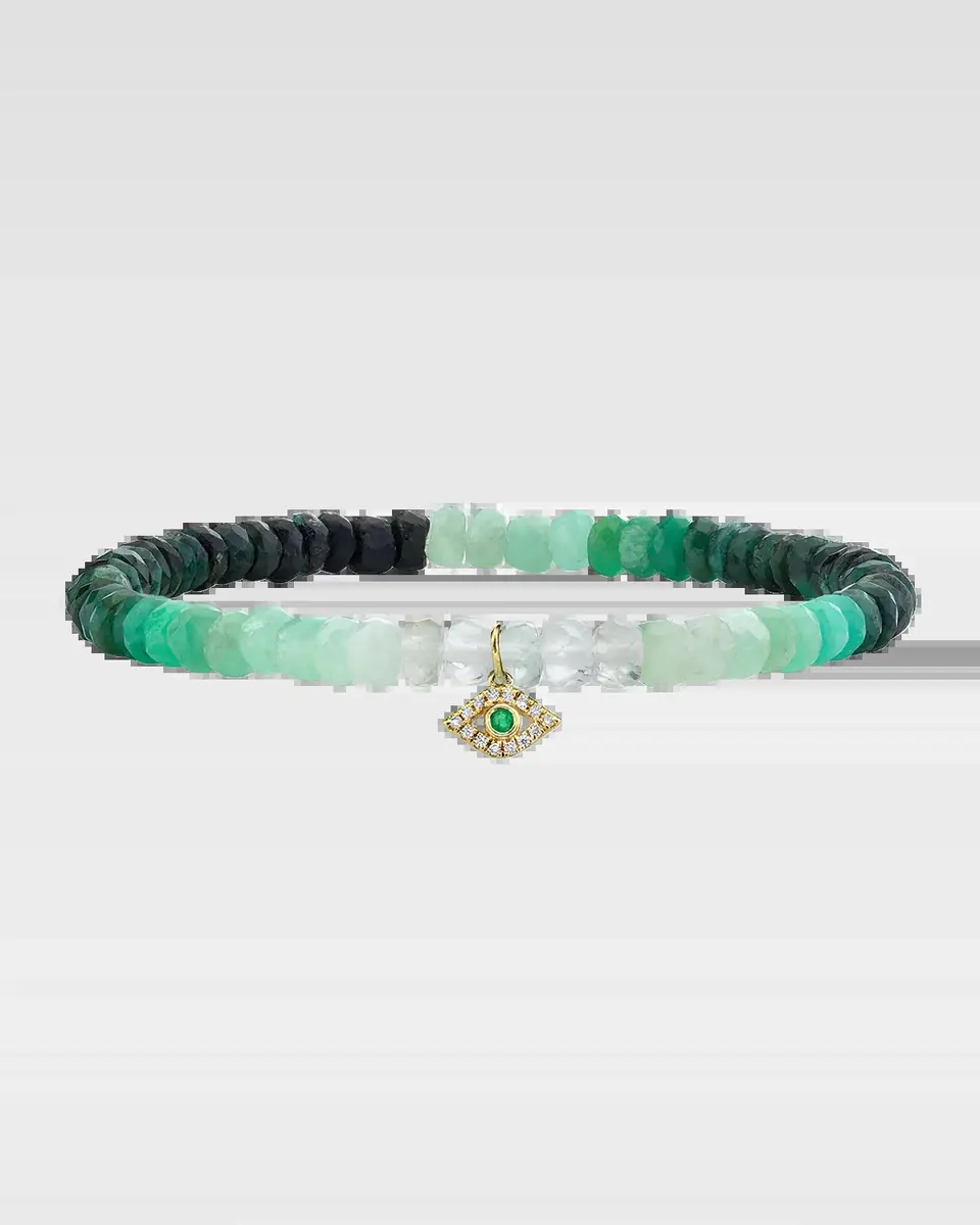 Sydney Evan 14K Shaded Emerald Rondelle Bracelet with Protective Eye | Thumbnail 2 Sydney Evan 14K Shaded Emerald Rondelle Bracelet with Protective Eye | Thumbnail 2