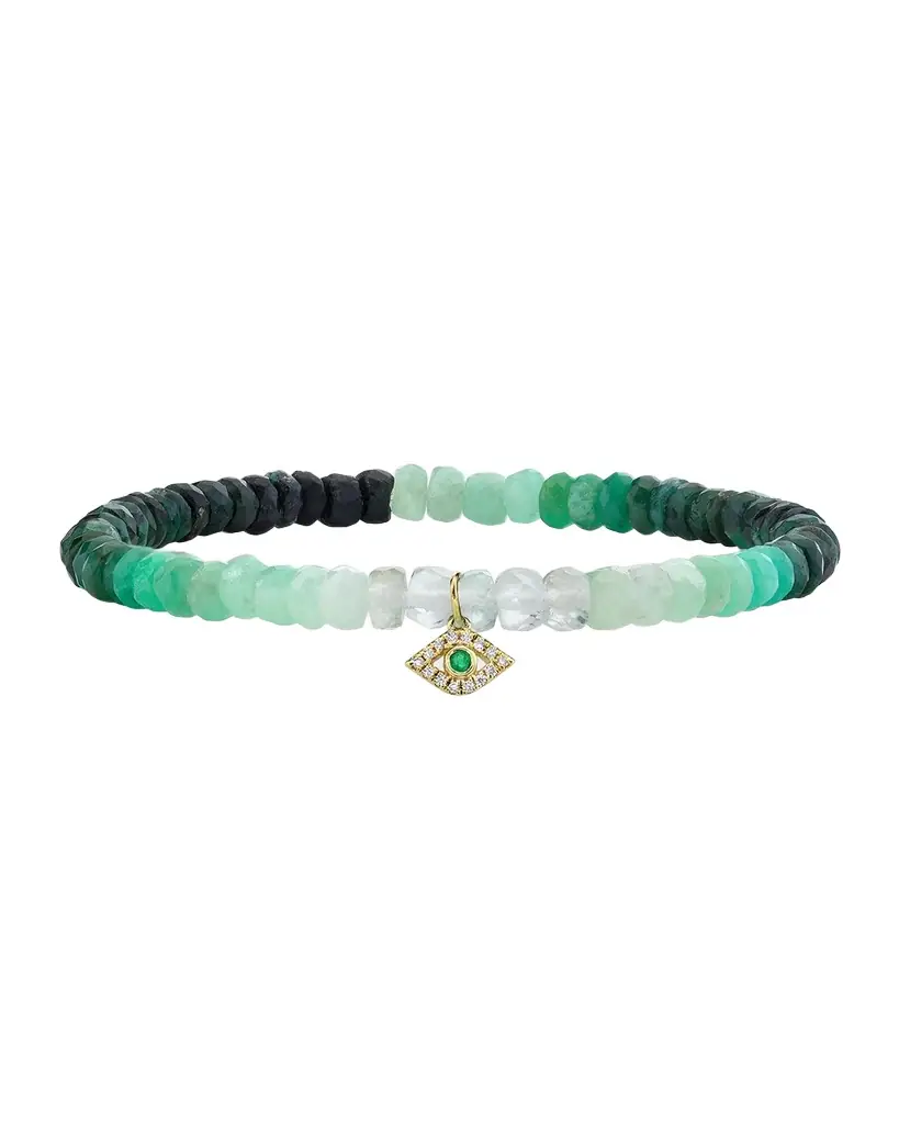 14K Shaded Emerald Rondelle Bracelet with Protective Eye 14K Shaded Emerald Rondelle Bracelet with Protective Eye