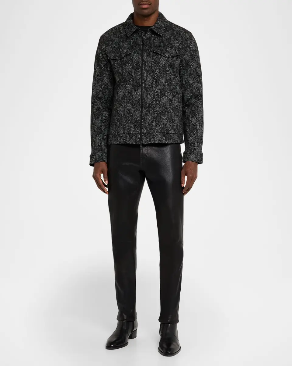 JOHN VARVATOS Men's Hallet Jacquard Herringbone Trucker Jacket | Thumbnail 2 JOHN VARVATOS Men's Hallet Jacquard Herringbone Trucker Jacket | Thumbnail 2