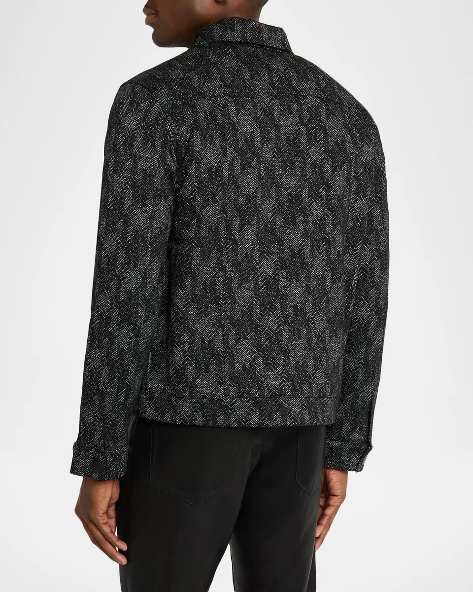 JOHN VARVATOS Men's Hallet Jacquard Herringbone Trucker Jacket | Thumbnail 3 JOHN VARVATOS Men's Hallet Jacquard Herringbone Trucker Jacket | Thumbnail 3
