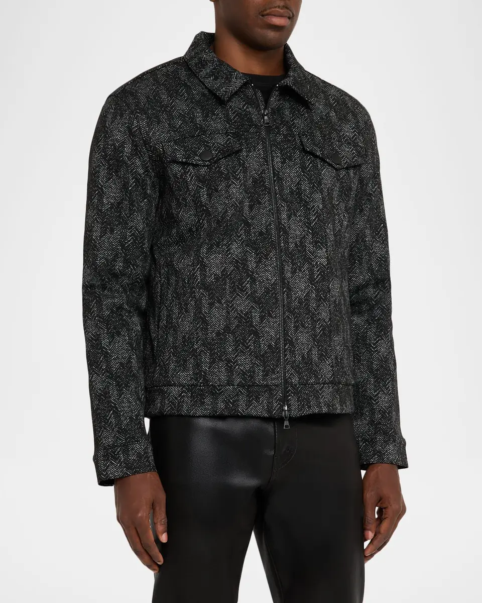 JOHN VARVATOS Men's Hallet Jacquard Herringbone Trucker Jacket | Thumbnail 4 JOHN VARVATOS Men's Hallet Jacquard Herringbone Trucker Jacket | Thumbnail 4