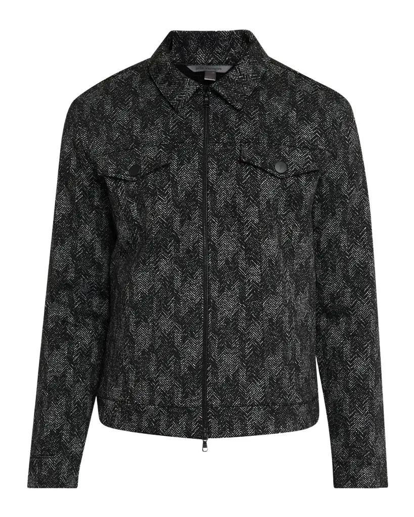 JOHN VARVATOS Men's Hallet Jacquard Herringbone Trucker Jacket | Image 1 JOHN VARVATOS Men's Hallet Jacquard Herringbone Trucker Jacket | Image 1