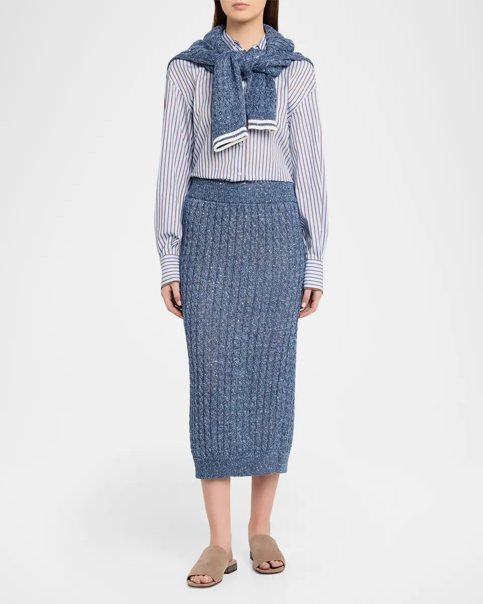 Brunello Cucinelli Monili-Trim Striped Cotton Poplin Button-Down Shirt | Thumbnail 2 Brunello Cucinelli Monili-Trim Striped Cotton Poplin Button-Down Shirt | Thumbnail 2