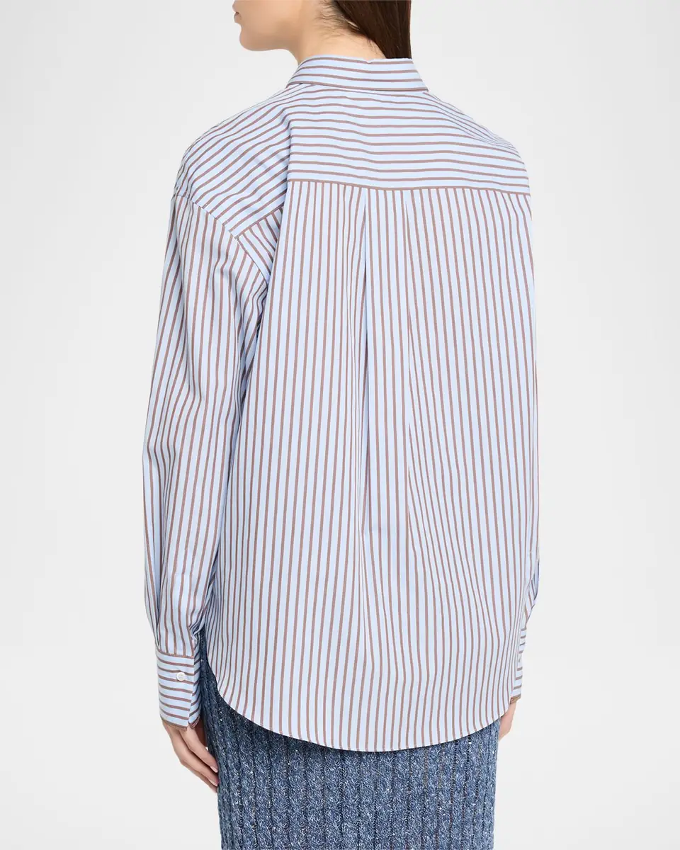 Brunello Cucinelli Monili-Trim Striped Cotton Poplin Button-Down Shirt | Thumbnail 3 Brunello Cucinelli Monili-Trim Striped Cotton Poplin Button-Down Shirt | Thumbnail 3