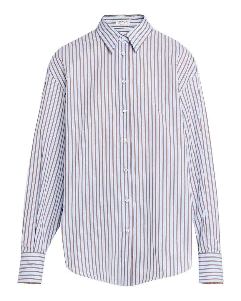 Monili-Trim Striped Cotton Poplin Button-Down Shirt Monili-Trim Striped Cotton Poplin Button-Down Shirt