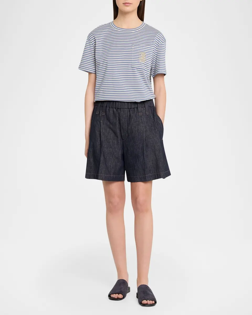 Brunello Cucinelli Striped Cotton Jersey Short-Sleeve T-Shirt | Thumbnail 2 Brunello Cucinelli Striped Cotton Jersey Short-Sleeve T-Shirt | Thumbnail 2