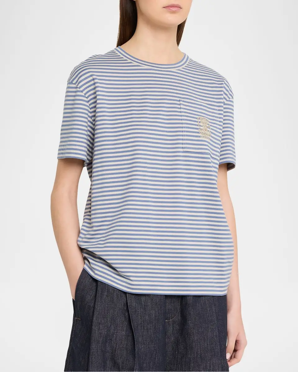 Brunello Cucinelli Striped Cotton Jersey Short-Sleeve T-Shirt | Thumbnail 4 Brunello Cucinelli Striped Cotton Jersey Short-Sleeve T-Shirt | Thumbnail 4