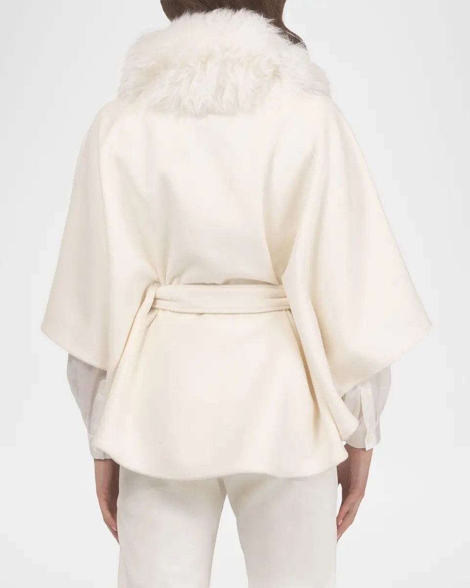 Gorski Select Wool Belted Cape with Select Lamb Collar | Thumbnail 3 Gorski Select Wool Belted Cape with Select Lamb Collar | Thumbnail 3