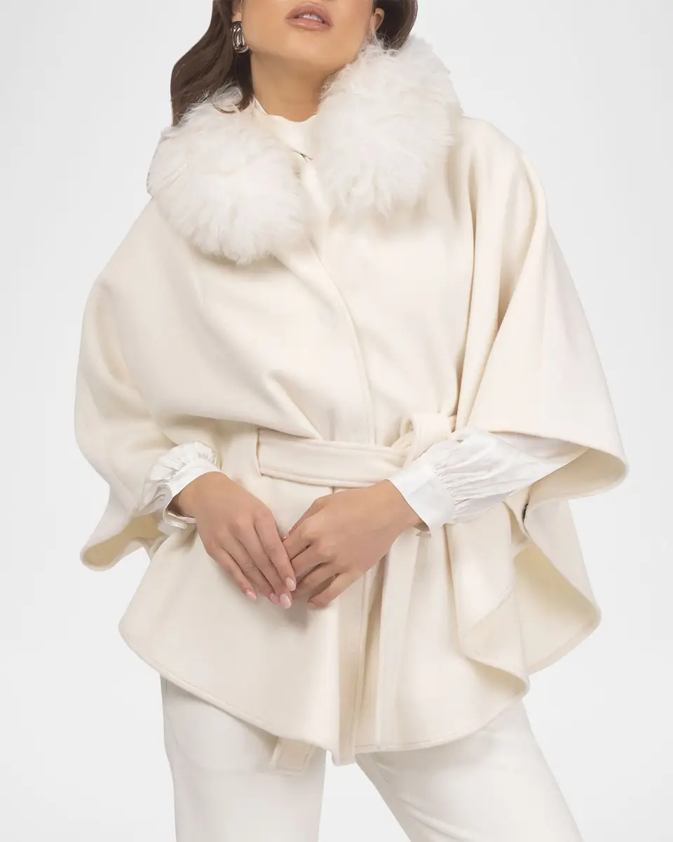 Gorski Select Wool Belted Cape with Select Lamb Collar | Thumbnail 4 Gorski Select Wool Belted Cape with Select Lamb Collar | Thumbnail 4
