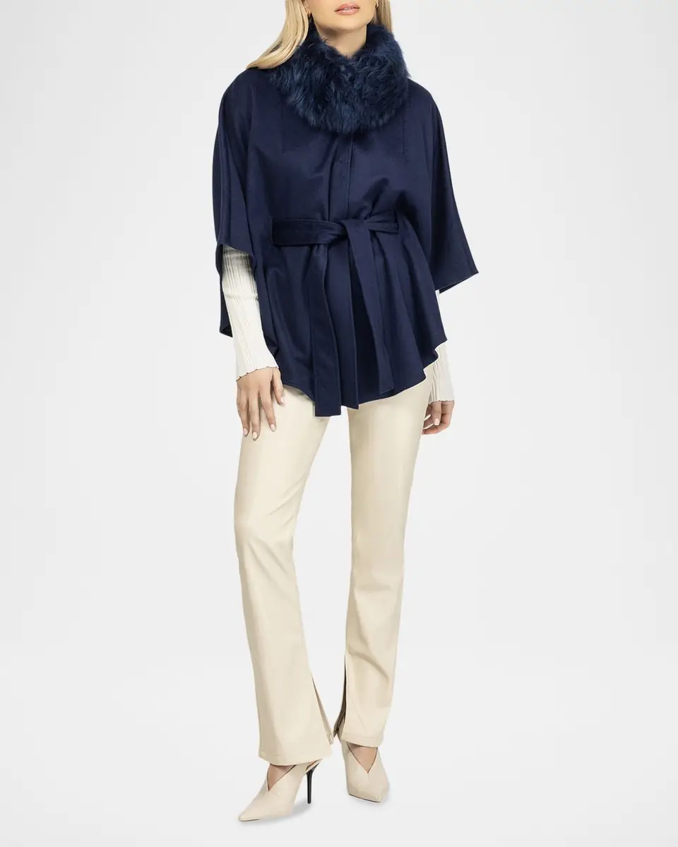 Gorski Select Wool Belted Cape with Select Lamb Collar | Thumbnail 2 Gorski Select Wool Belted Cape with Select Lamb Collar | Thumbnail 2