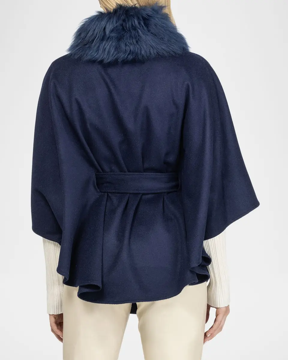 Gorski Select Wool Belted Cape with Select Lamb Collar | Thumbnail 3 Gorski Select Wool Belted Cape with Select Lamb Collar | Thumbnail 3