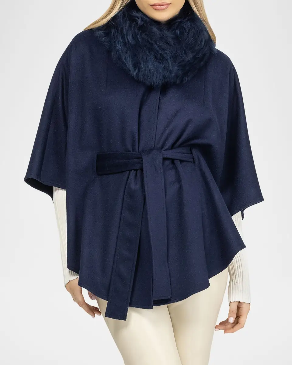 Gorski Select Wool Belted Cape with Select Lamb Collar | Thumbnail 4 Gorski Select Wool Belted Cape with Select Lamb Collar | Thumbnail 4