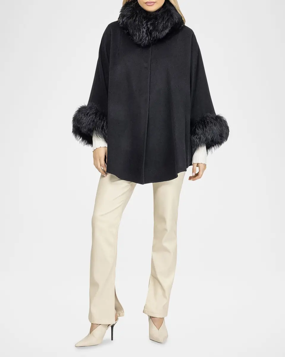 Gorski Cashmere & Wool Blend Cape with Select Lamb Shearling Trim | Thumbnail 2 Gorski Cashmere & Wool Blend Cape with Select Lamb Shearling Trim | Thumbnail 2
