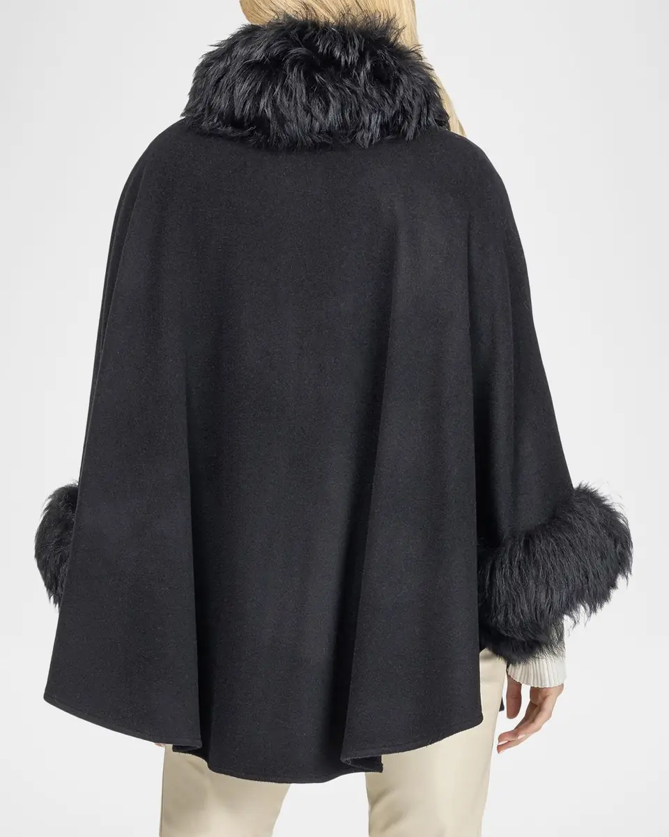 Gorski Cashmere & Wool Blend Cape with Select Lamb Shearling Trim | Thumbnail 3 Gorski Cashmere & Wool Blend Cape with Select Lamb Shearling Trim | Thumbnail 3