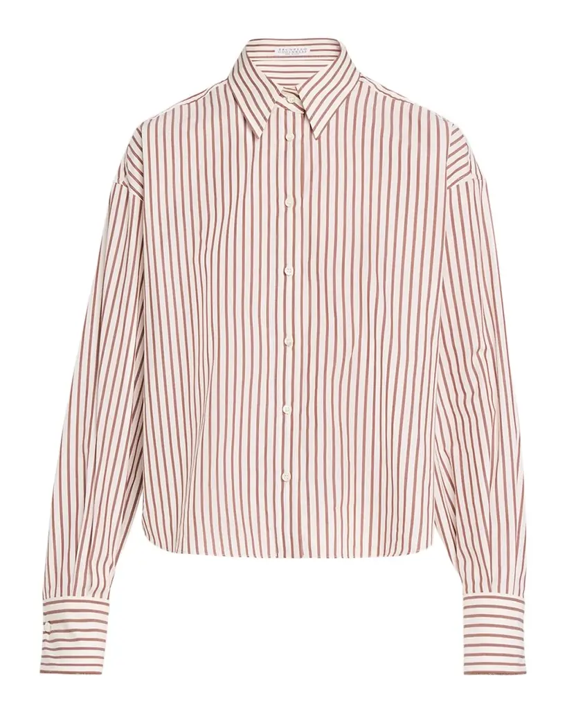 Brunello Cucinelli Striped Cotton Poplin Button-Down Shirt | Image 1 Brunello Cucinelli Striped Cotton Poplin Button-Down Shirt | Image 1