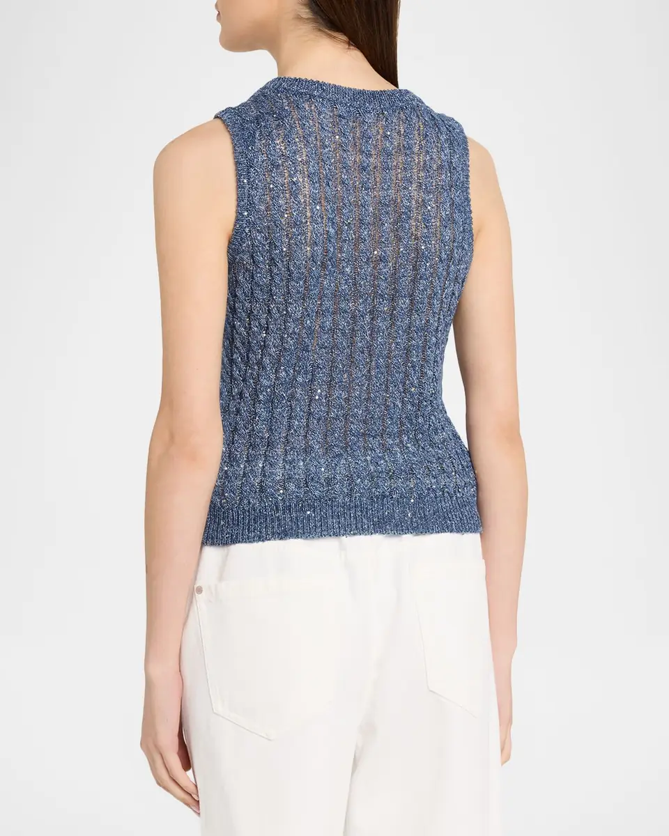 Brunello Cucinelli Linen Dazzling Cable Openwork Knit Tank Top | Thumbnail 3 Brunello Cucinelli Linen Dazzling Cable Openwork Knit Tank Top | Thumbnail 3