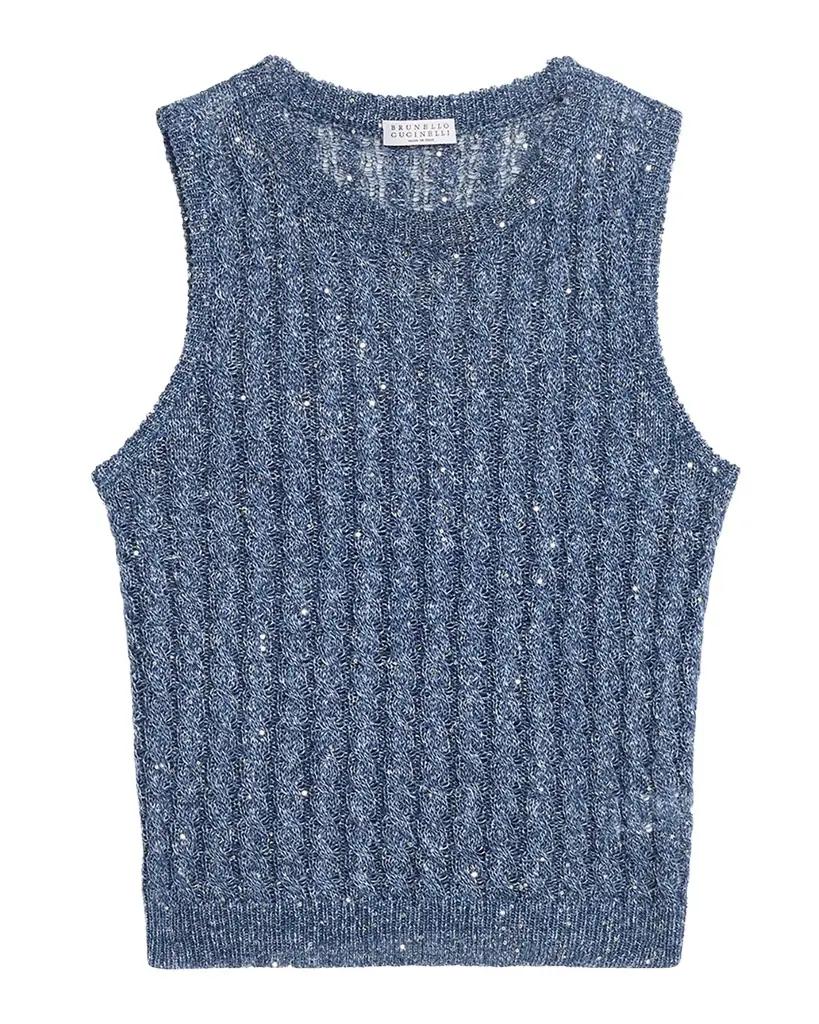 Linen Dazzling Cable Openwork Knit Tank Top Linen Dazzling Cable Openwork Knit Tank Top