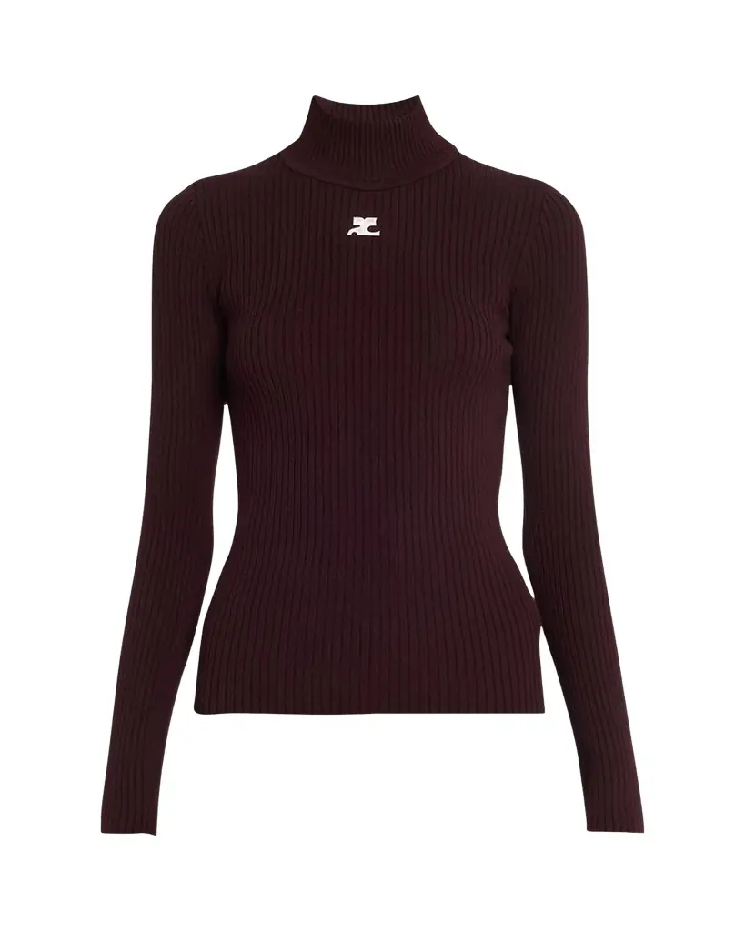 Courreges Turtleneck Long-Sleeve Rib Sweater | Image 1 Courreges Turtleneck Long-Sleeve Rib Sweater | Image 1