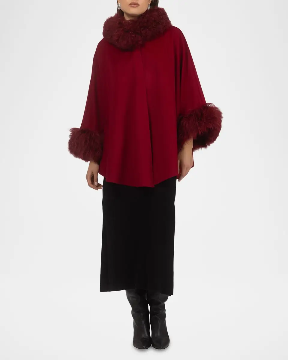 Gorski Cashmere & Wool Blend Cape with Select Lamb Shearling Trim | Thumbnail 2 Gorski Cashmere & Wool Blend Cape with Select Lamb Shearling Trim | Thumbnail 2