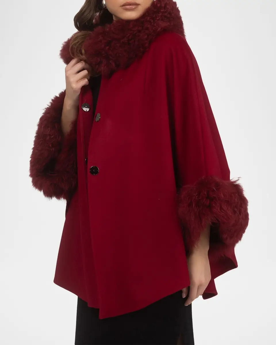 Gorski Cashmere & Wool Blend Cape with Select Lamb Shearling Trim | Thumbnail 4 Gorski Cashmere & Wool Blend Cape with Select Lamb Shearling Trim | Thumbnail 4