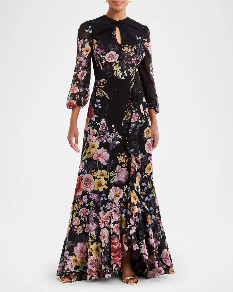 Mestiza New York Ophelia Draped Floral-Print Chiffon Gown | Thumbnail 2 Mestiza New York Ophelia Draped Floral-Print Chiffon Gown | Thumbnail 2