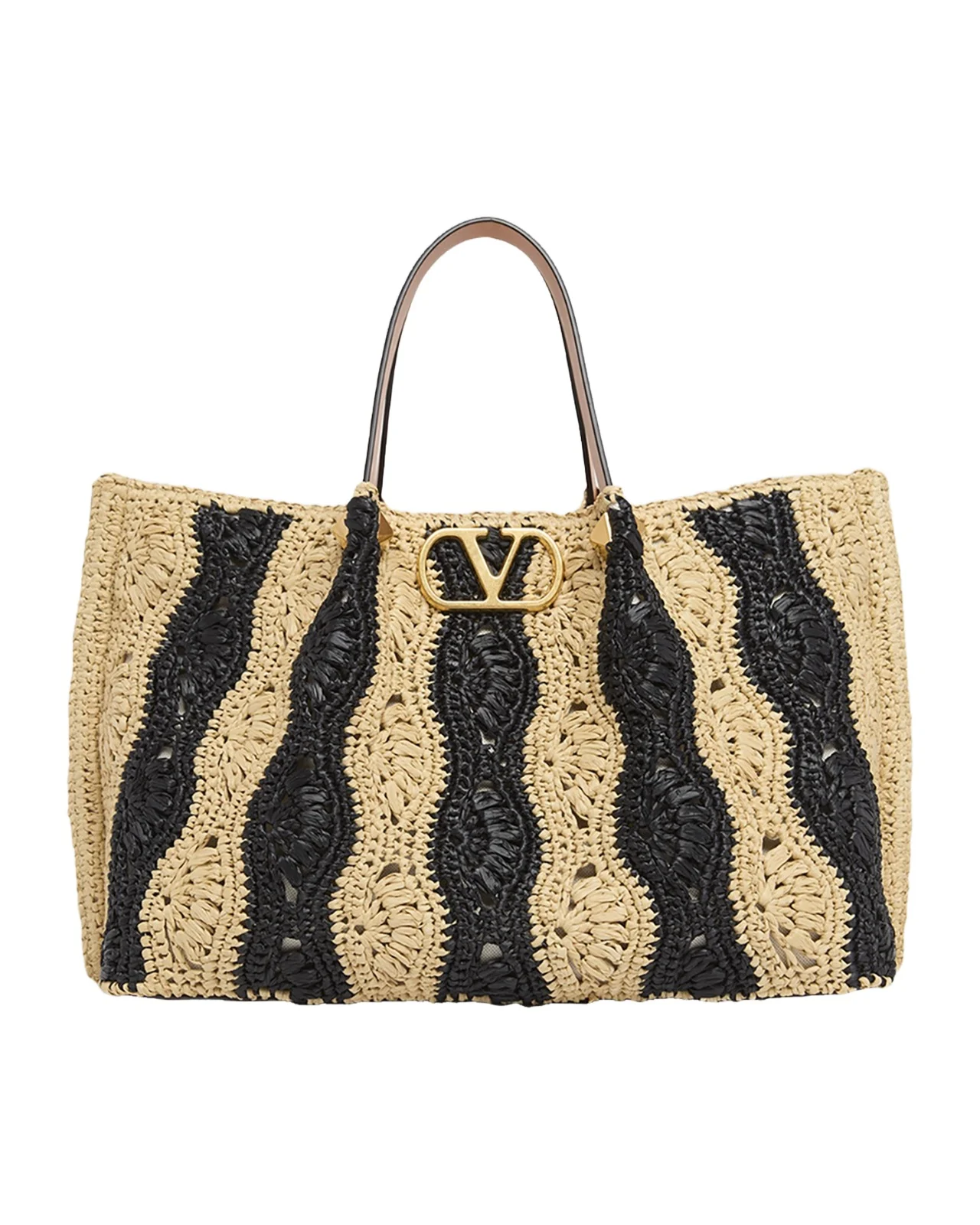 Valentino Garavani Medium Wavy Striped Viscose Raffia Tote Bag