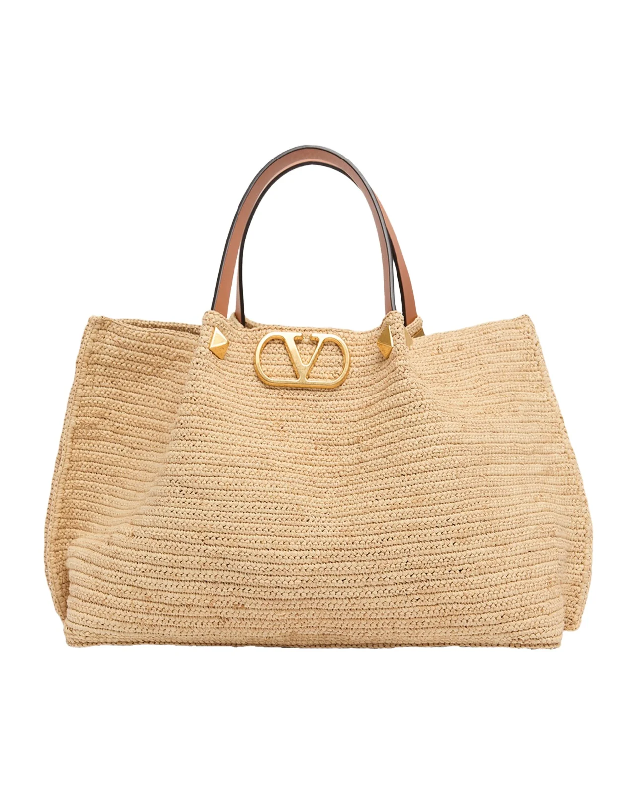 Medium Viscose Raffia Rockstud Tote Bag