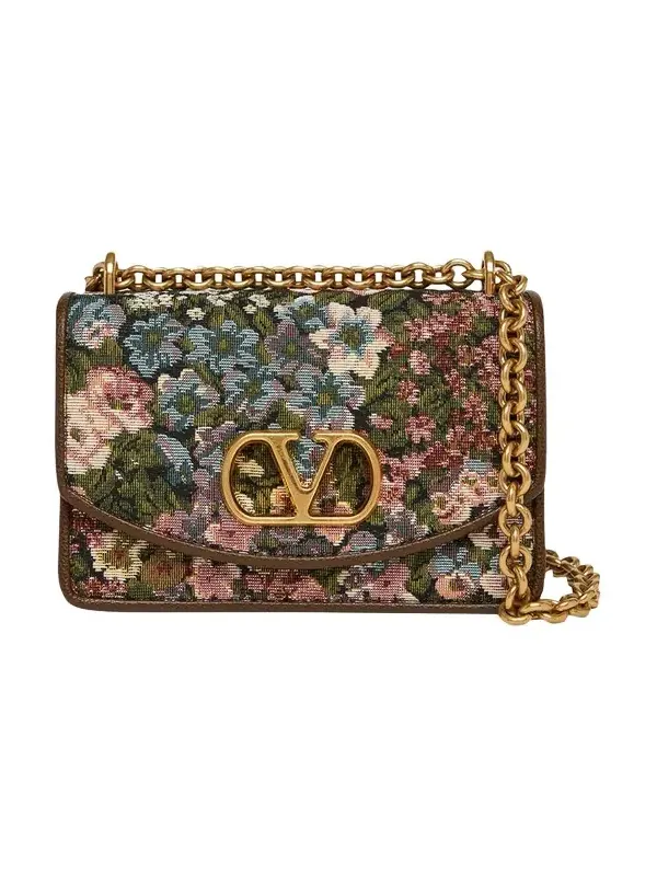 Small Floral Woven Leather-Trim Shoulder Bag
