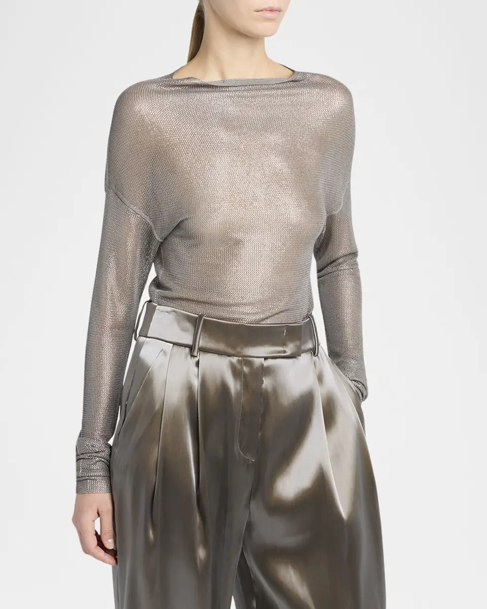 Giorgio Armani Laminated Mesh Long-Sleeve Top | Thumbnail 4
