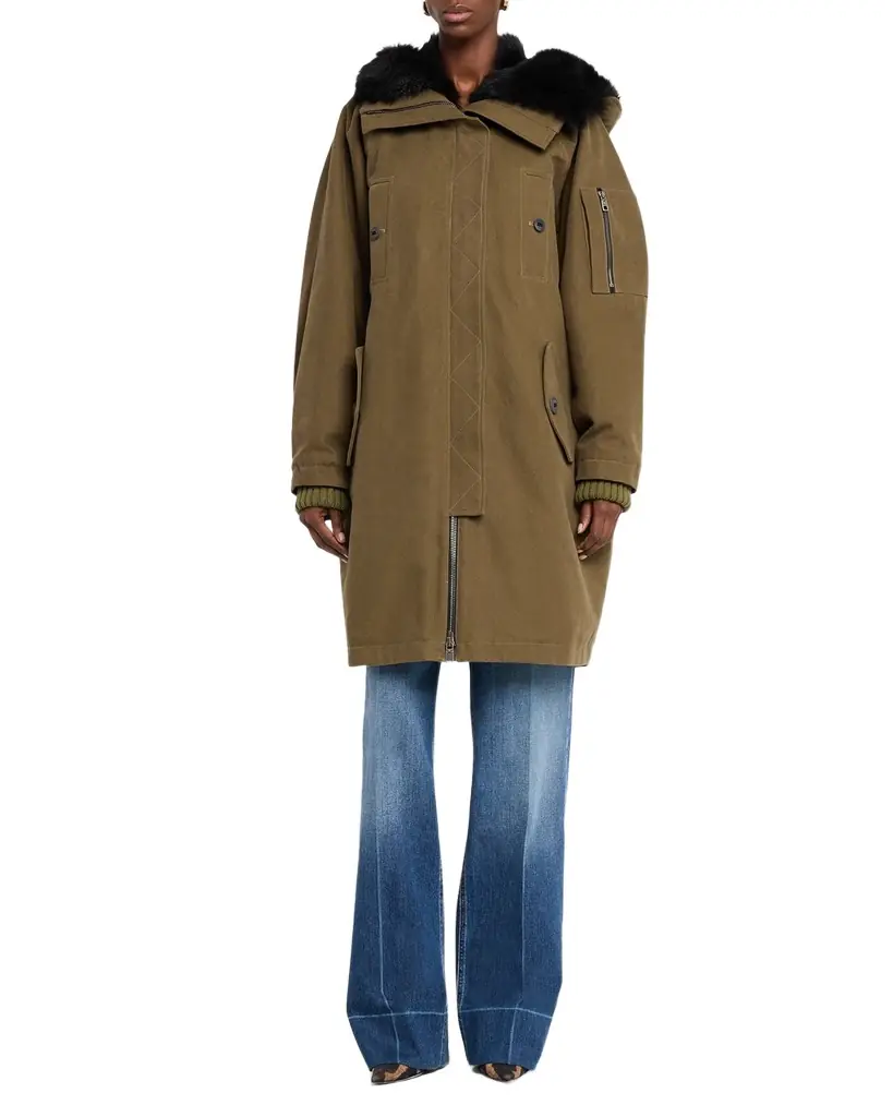 Lamb Shearling Lined Oversized Hooded Bomber Jacket