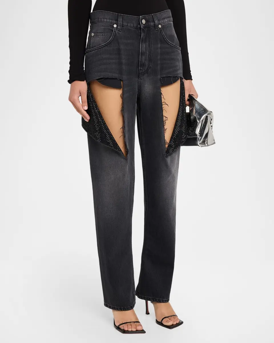AREA Hotfix Thigh Slash Straight-Leg Jeans | Thumbnail 4 AREA Hotfix Thigh Slash Straight-Leg Jeans | Thumbnail 4