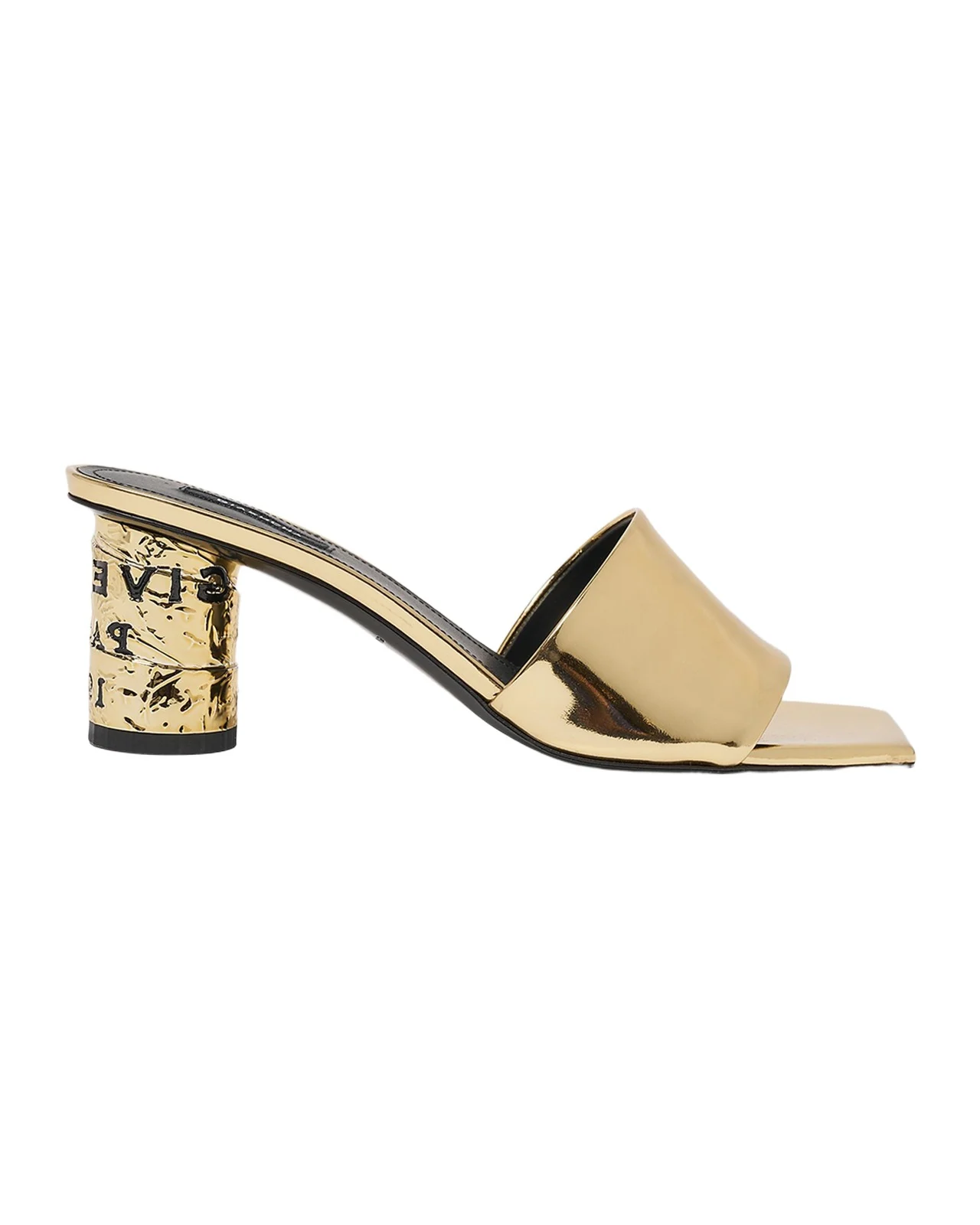 Givenchy 65mm Logo Heel Metallic Leather Mule Sandals