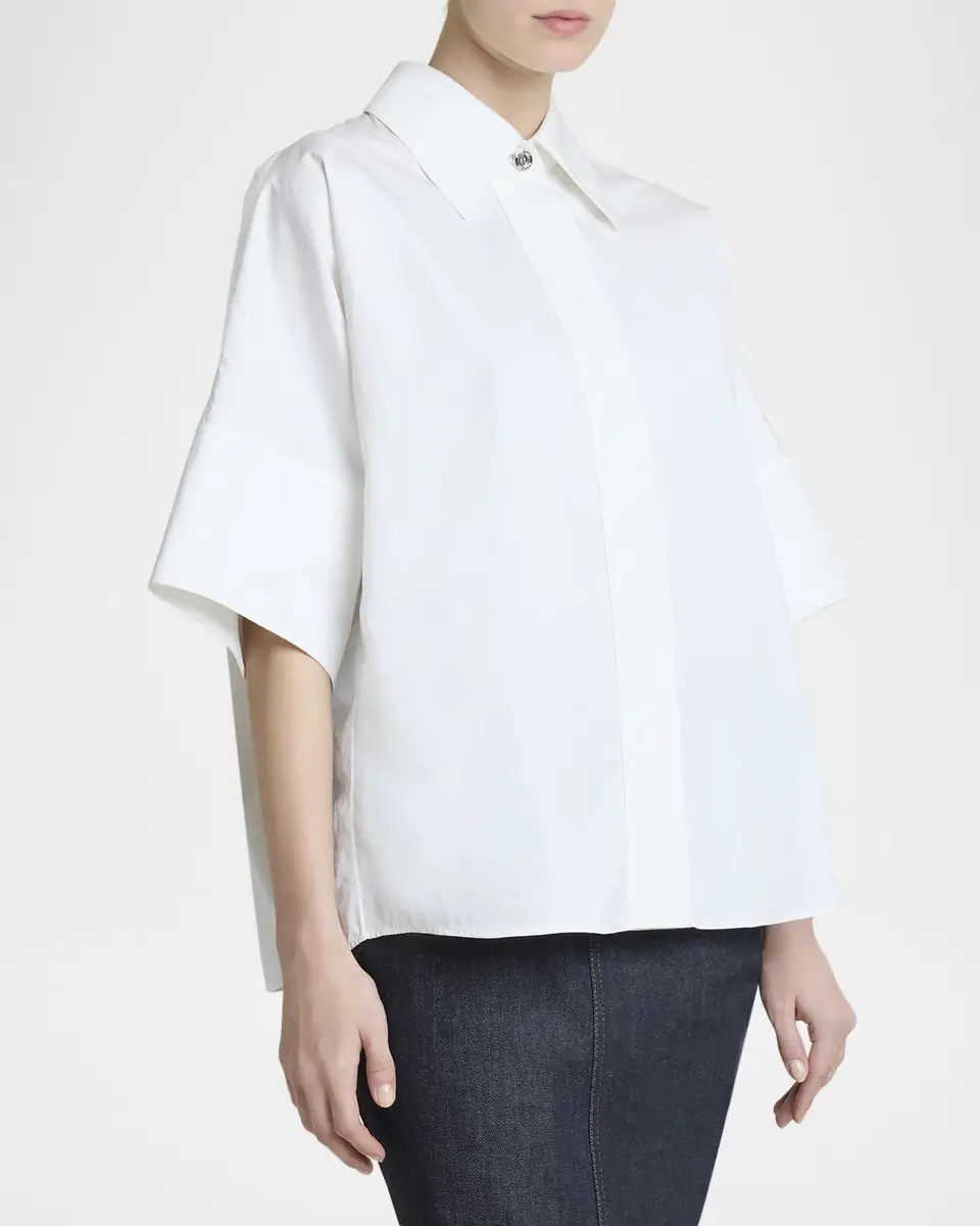 Givenchy Short-Sleeve Cotton Poplin Button-Down Shirt | Thumbnail 4