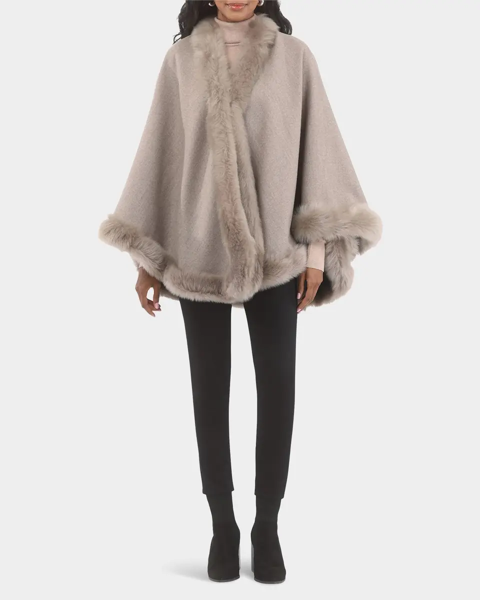 Gorski Wool and Cashmere Cape with Merinillo Shearling Lamb Trim | Thumbnail 2 Gorski Wool and Cashmere Cape with Merinillo Shearling Lamb Trim | Thumbnail 2