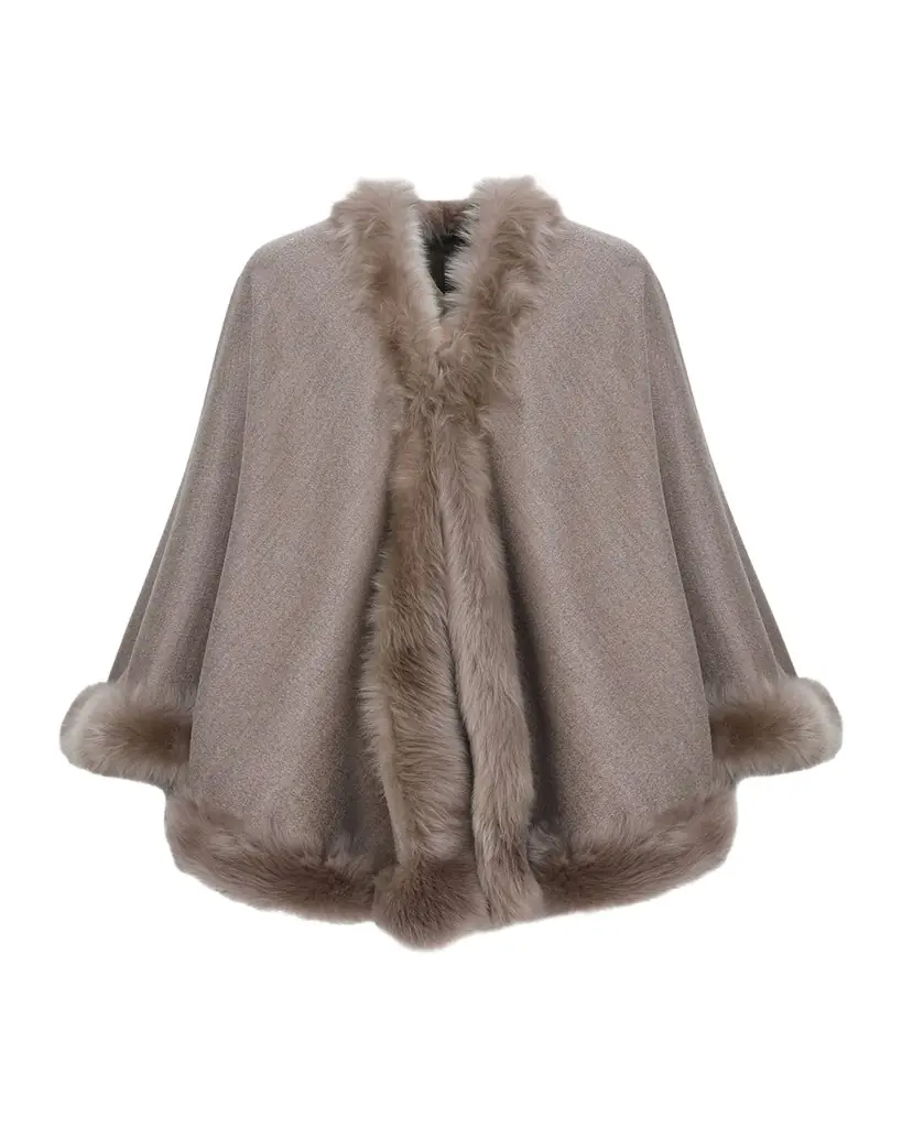 Gorski Wool and Cashmere Cape with Merinillo Shearling Lamb Trim