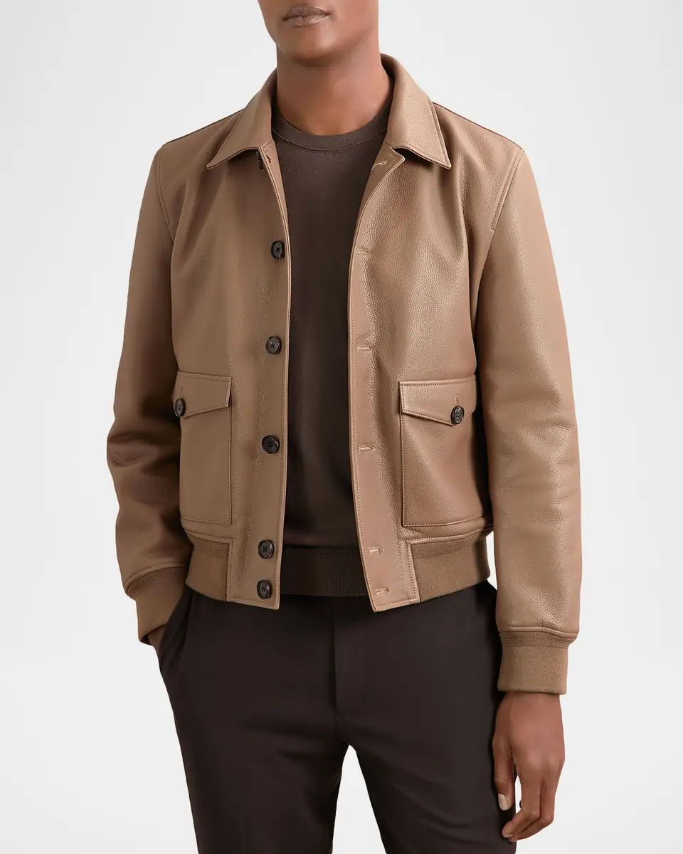 Reiss Men's Harrington Tumbled Leather Jacket | Thumbnail 4