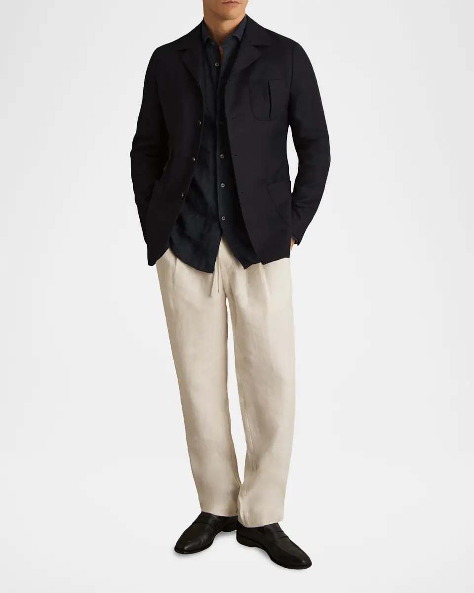 Reiss Men's Wool-Blend Slim-Fit Navy Jacket | Thumbnail 2 Reiss Men's Wool-Blend Slim-Fit Navy Jacket | Thumbnail 2