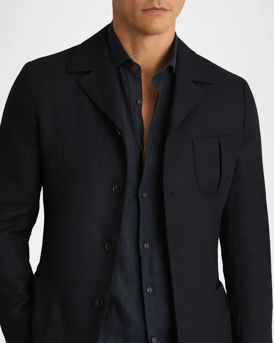 Reiss Men's Wool-Blend Slim-Fit Navy Jacket | Thumbnail 4 Reiss Men's Wool-Blend Slim-Fit Navy Jacket | Thumbnail 4