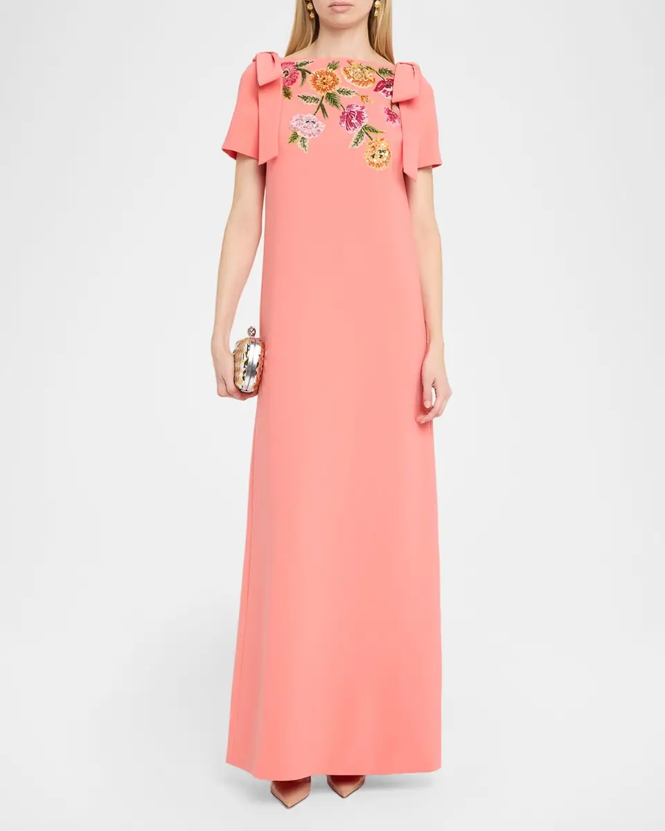 Carolina Herrera Embroidered Bow-Shoulder A-Line Gown | Thumbnail 2 Carolina Herrera Embroidered Bow-Shoulder A-Line Gown | Thumbnail 2