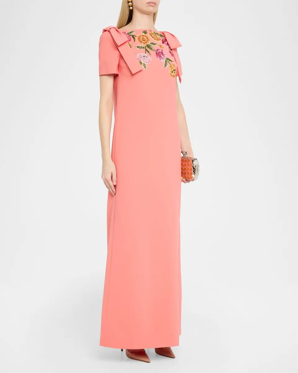 Carolina Herrera Embroidered Bow-Shoulder A-Line Gown | Thumbnail 4 Carolina Herrera Embroidered Bow-Shoulder A-Line Gown | Thumbnail 4